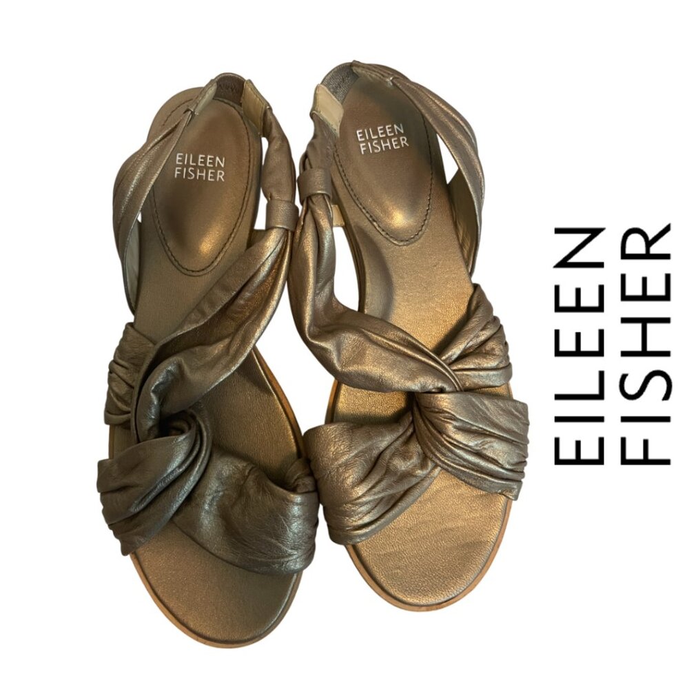 Eileen Fisher | Sandals Shoes Sz 8.5 B Flats Pewter Borello Metallic Twist